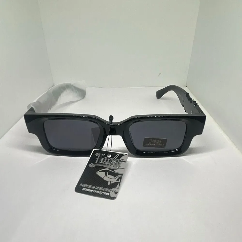Locs Hardcore Shades Rectangular Sunglasses Black UV Protection New 91287-BK